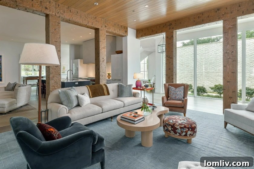 European soft contemporary home interior featuring arched doorways and natural wood