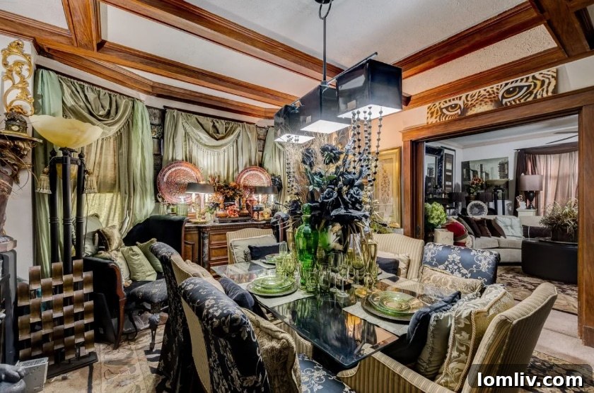 Dining room overwhelmed with pillows and draperies, challenging conventional seating