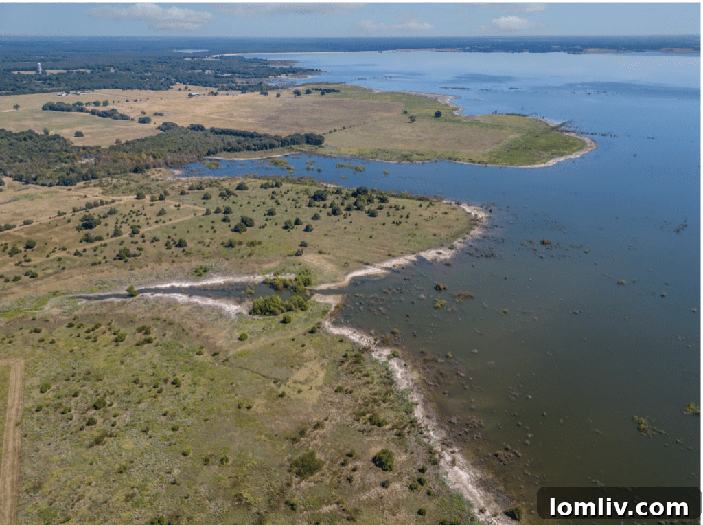 Scenic view of Bois D'Arc Lake's expansive waters and clear skies.