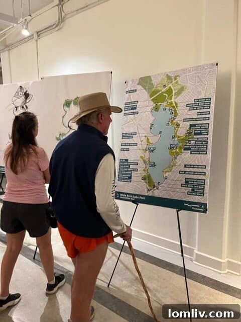 East Dallas residents examine maps and provide feedback at a November 6 public meeting on the White Rock Lake Master Plan update.