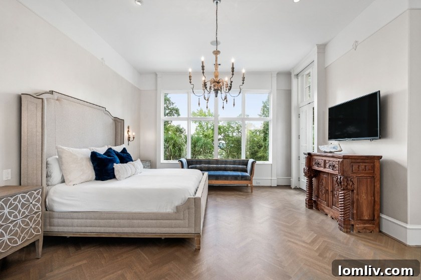 Luxurious Primary Bedroom with Lake Views and Neutral Tones