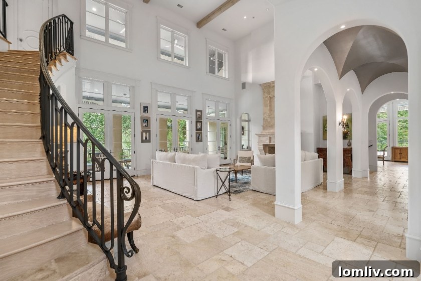 Elegant Living Room with Lake View and High Ceilings