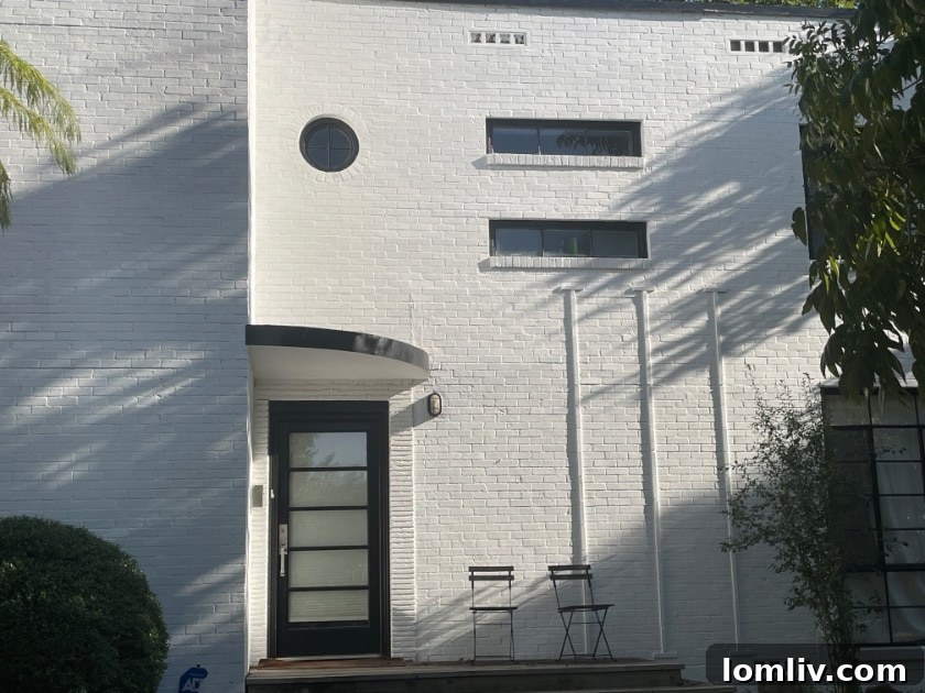 Distinctive Streamline Moderne features on a home at 5102 Pershing St.