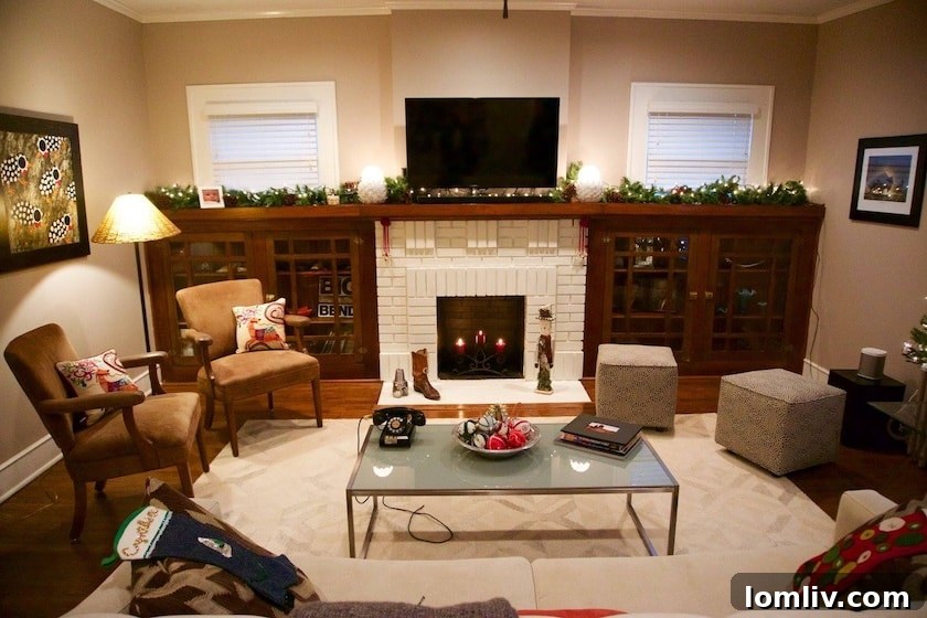 A charming historic home in Winnetka Heights, adorned with festive holiday decorations, inviting visitors to explore its unique architecture and blend of historical preservation with modern comfort.