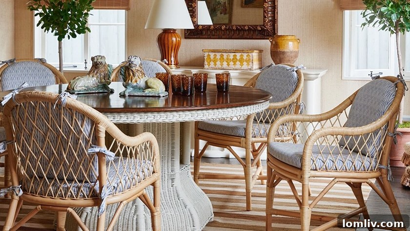 Artisanal custom wicker pieces, meticulously crafted in Morocco, are a highlight of Noel Pittman's globally curated collection.