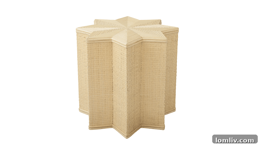 The Celestial Side Table, handwoven rattan with a natural varnish, Noel Pittman's pick for a best splurge-worthy gift.