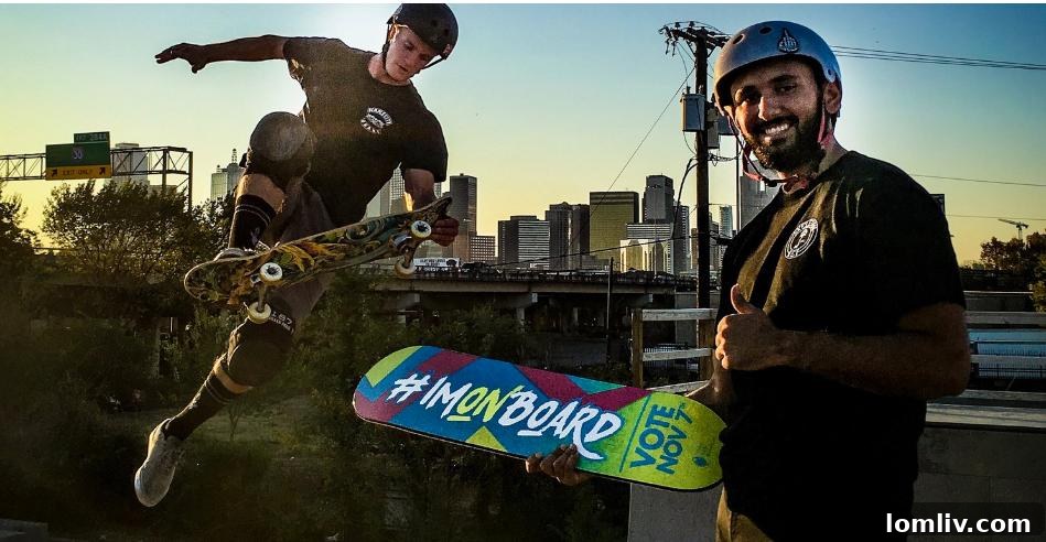 X Games silver medalist Paul-Luc Ronchetti and Will Cortez at a Dallas skatepark, promoting local skate infrastructure.