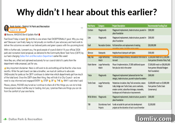 Community questions raised regarding communication and planning for the Glencoe Park skate park proposal.