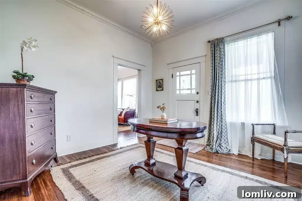 Stylish living room with warm hardwoods and modern finishes