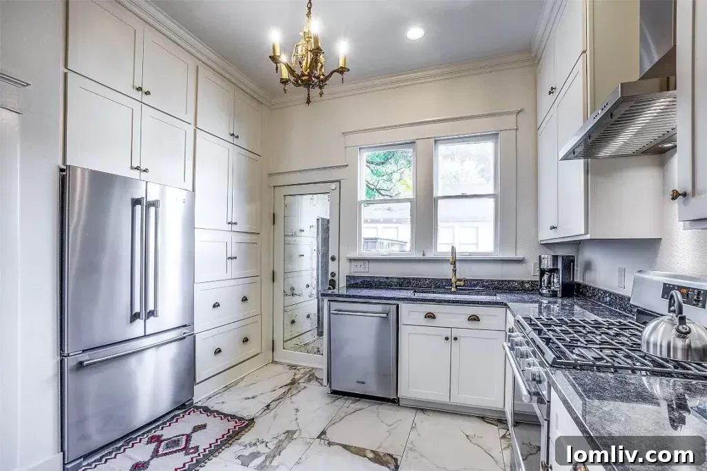 Spacious kitchen with Calacatta marble countertops