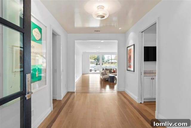 Crisp interior design and beautiful sightlines in a modern luxury home.