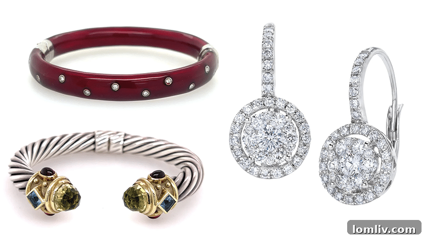 A beautifully arranged display of luxurious fine jewelry, showcasing intricate designs and sparkling gemstones, perfect for holiday gifting.