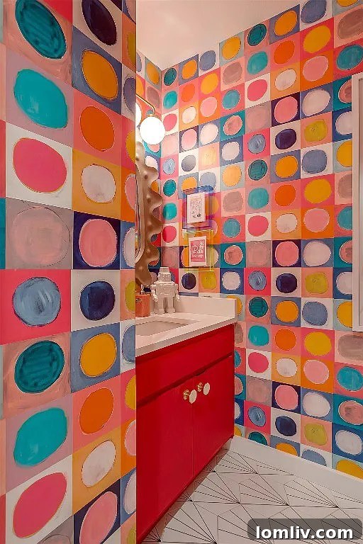 Vibrant and colorful powder room interior