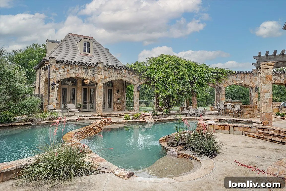 Comprehensive outdoor living space with kitchen and seating