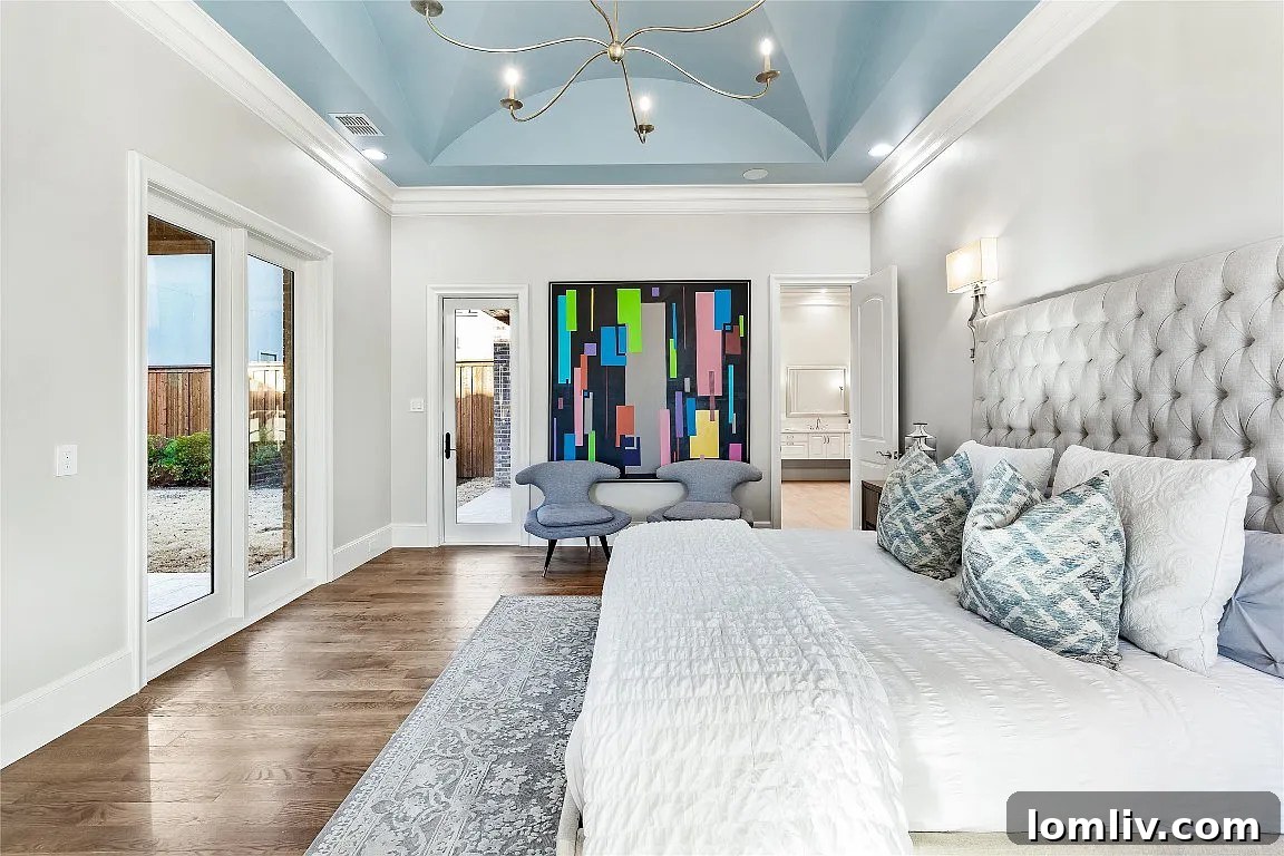 Bedroom with a unique, open-sky ceiling design