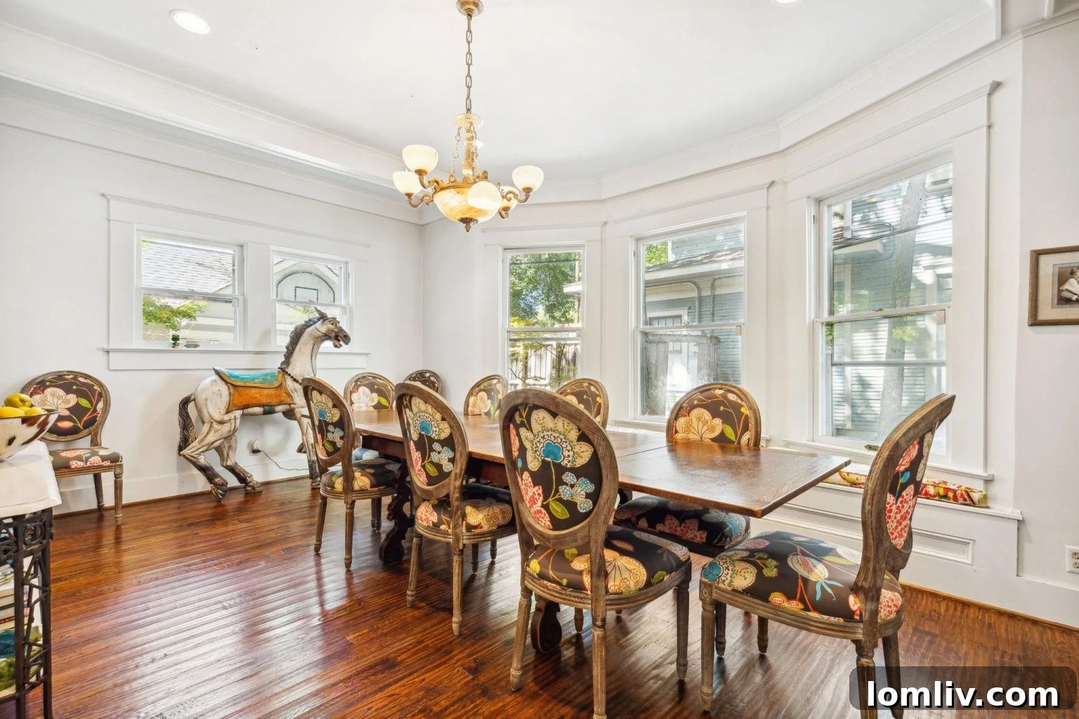 Bright 1913 dining room with large windows