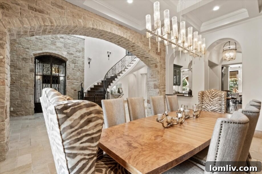 Contemporary dining room with sleek chandelier