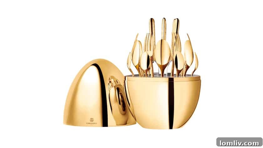Christofle's 24-karat golden cutlery egg and El Shoppo x Esencial Hogan's candles and table linens