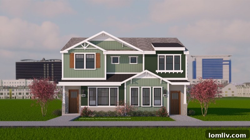 Rendering of a modern townhome exterior by Ashton Woods Homes at Collin Creek.