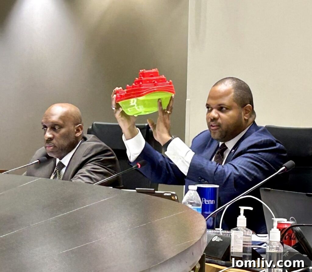 Dallas City Manager T.C. Broadnax and Mayor Eric Johnson at a city council meeting, discussing fiscal policies and the city budget.