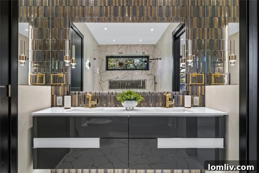 Contemporary bathroom with double vanity and elegant finishes