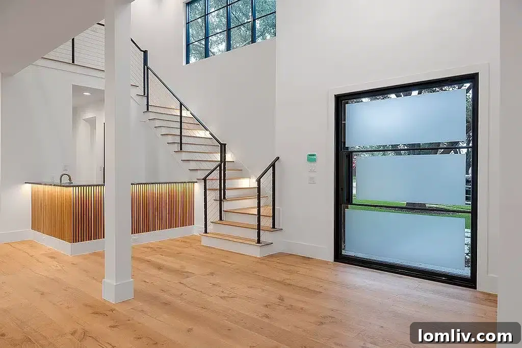 Inviting Front Entrance of a Modern Home with Warm Lighting