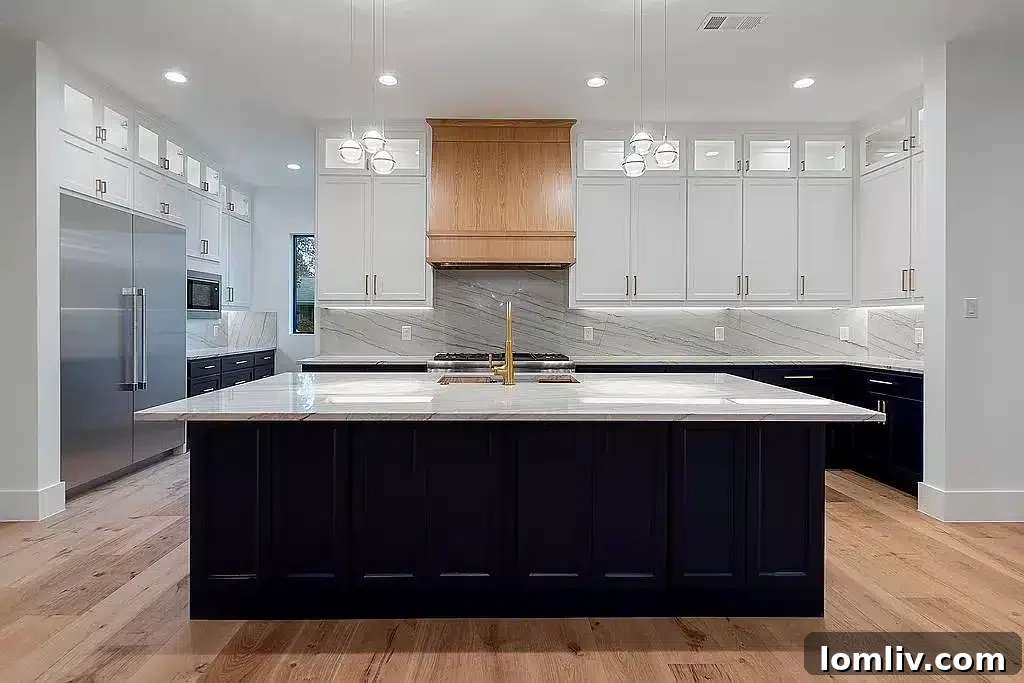 Open Concept Living Area Flowing into a Gourmet Kitchen with a Large Island