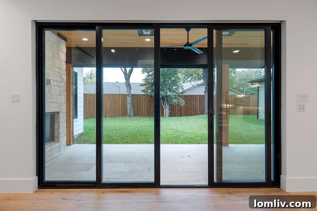 Modern Backyard with Outdoor Kitchen and Fireplace