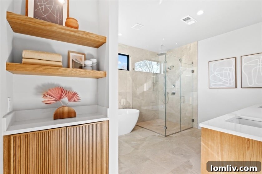 A stylish bathroom vanity with modern fixtures, warm lighting, and unique artwork, reflecting a luxurious and comfortable design.