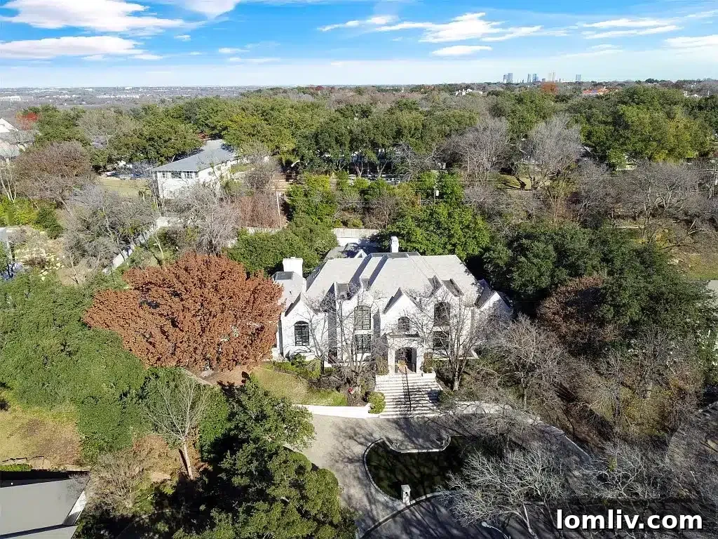Aerial view of 2201 Hidden Creek Road estate, Westover Hills, Fort Worth