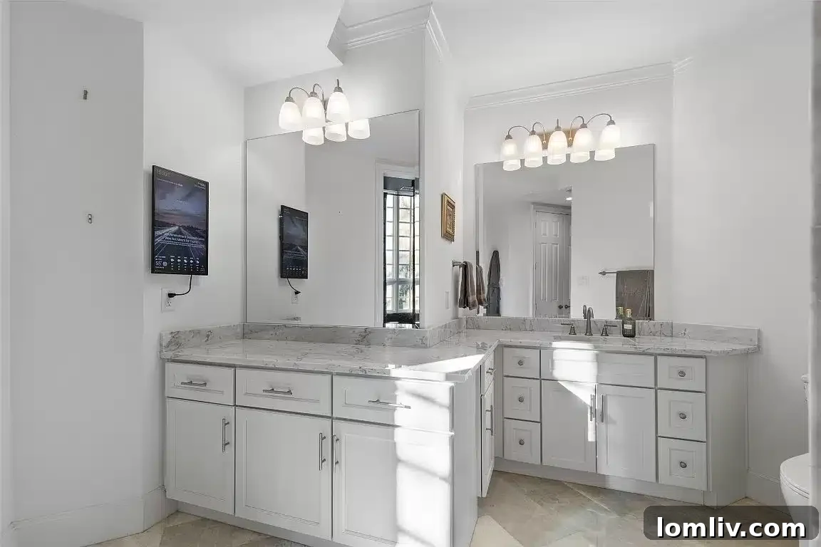 His primary bathroom, streamlined design, Fort Worth luxury home