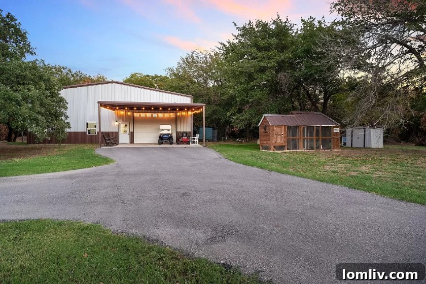 Peaceful backyard with mature trees and ample space for outdoor activities