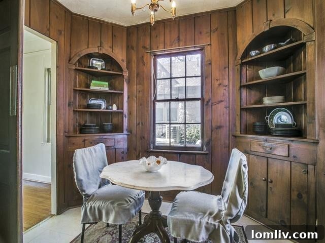 Hollywood Heights: Where Colonial Grandeur Meets Drunk Brick Whimsy 10 Original knotty pine breakfast room with built-in display cupboards