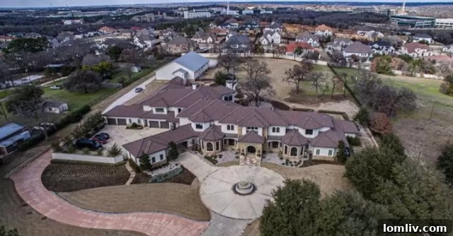 Expansive grounds of Jermaine O’Neal’s estate in Southlake, highlighting its private and serene setting.