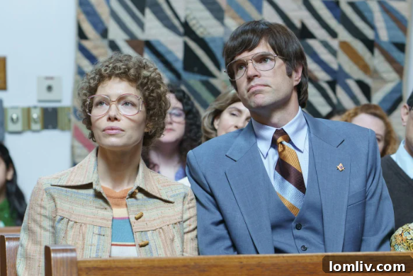 Jessica Biel and Timothy Simons portraying Candy and Pat Montgomery in the Hulu miniseries 'Candy'.