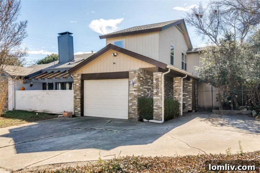 A charming Merriman Park townhome exterior with distinctive architectural details