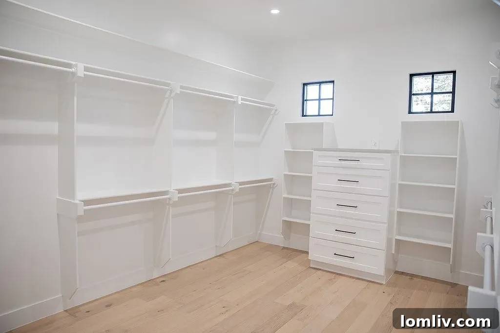 Close-up of the tray ceiling and Arteriors chandelier in the primary suite, highlighting the refined design