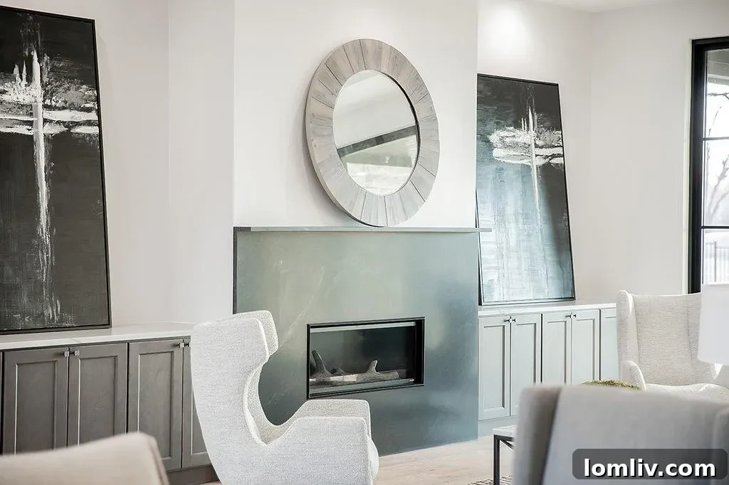 View of the open concept living space, highlighting the connection between the living room and kitchen areas with European oak hardwoods