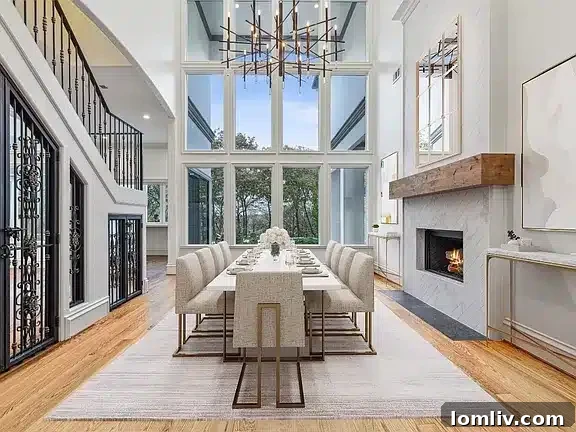 Large dining room with ample seating, perfect for hosting a team dinner.