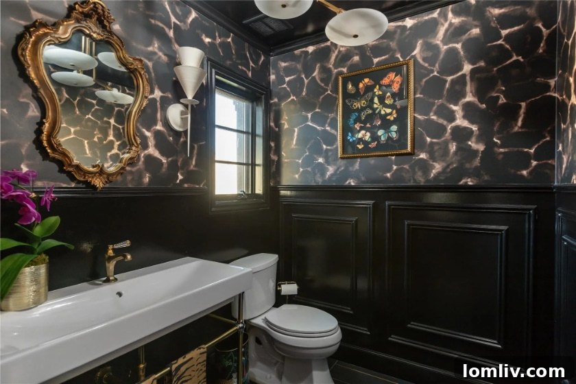 Luxurious and well-organized walk-in closet with custom shelving and vibrant walls