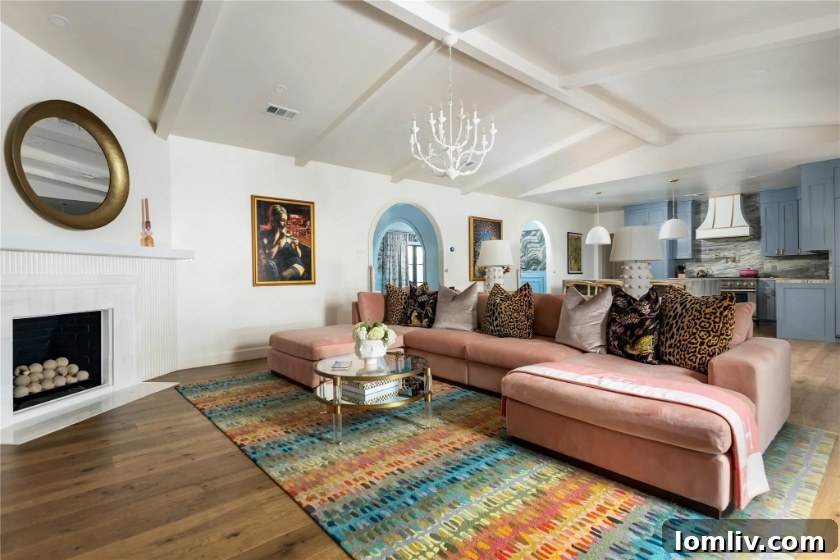 Artistic wall decor and modern furnishings create a sophisticated ambiance