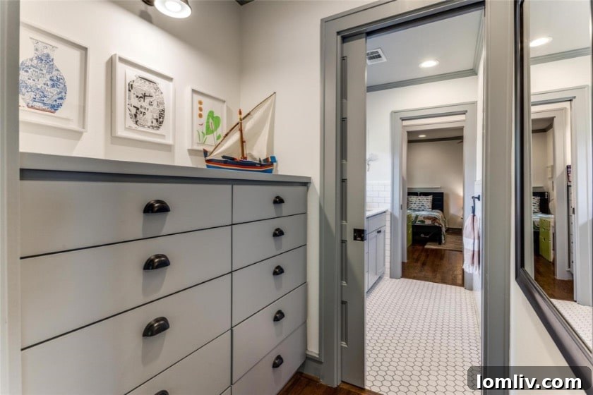 Built-in storage solutions in a stylish Jack and Jill bathroom