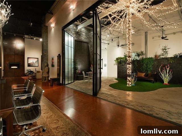 Design District's Premier Warehouse Residence: Private Waterfall and Panoramic City Views 6 2278 Monitor Street Living Space Overview