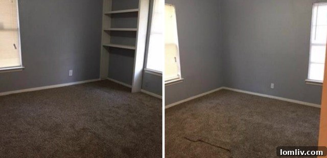 Interior view showing new flooring and built-in features in a bedroom.