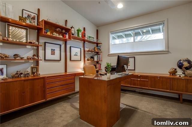Period-perfect home office with Mid-Century Modern furniture and detailing