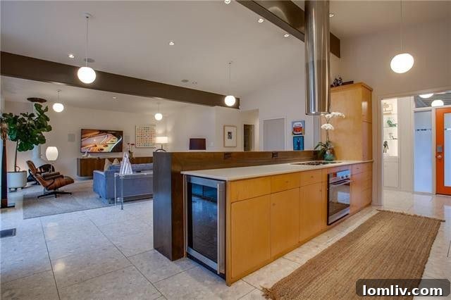 Bright and airy bedroom with minimalist design, consistent with Mid-Century aesthetics