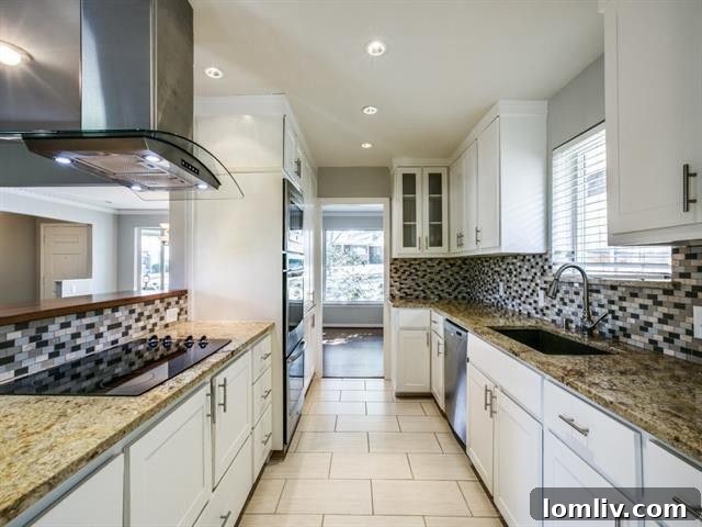 Merriman Park Masterpiece: Complete Living, Unmatched Price 6 Modern kitchen with stainless steel appliances, granite countertops, and mosaic backsplash