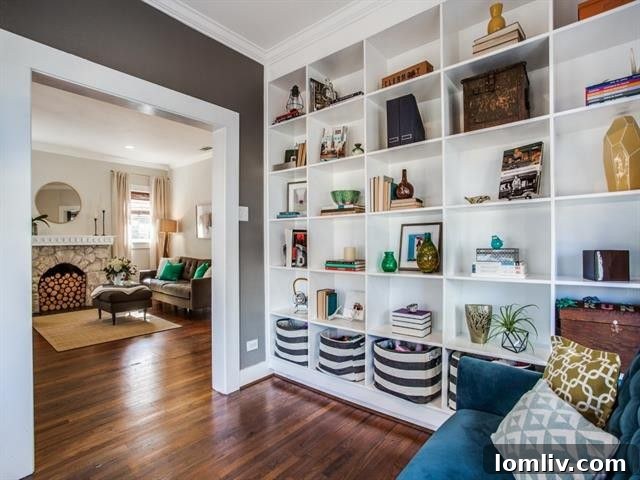 Bright and airy living room with fireplace in 511 Clermont Street, Dallas