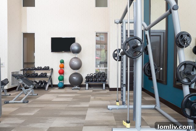 Premier Dallas Apartment Gyms 5 Workout area with exercise bikes overlooking the city at Strata Dallas.