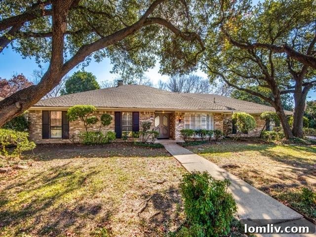 Spacious Dallas home exterior with mature trees, inviting driveway